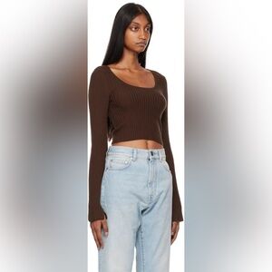 Loulou Studio Brown Ribbed Scoop Neck Sweater